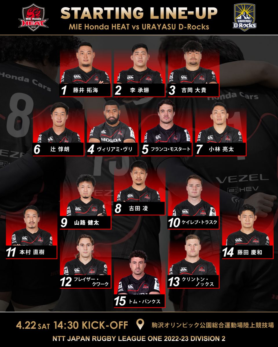 【順位決定戦 第3節 メンバー発表】 4/22（土) vs 浦安D-Rocks